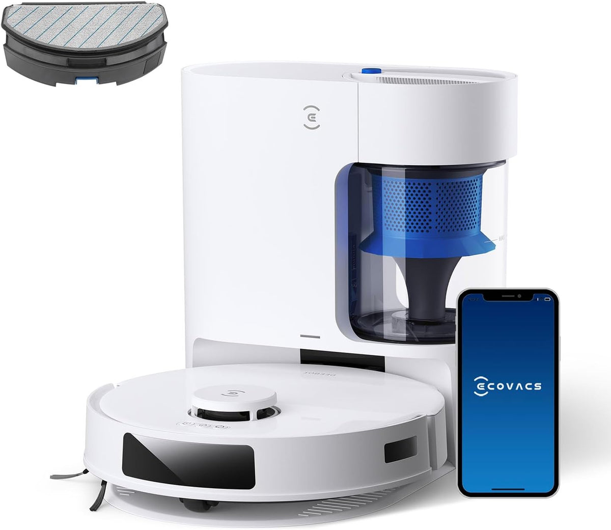 ECOVACS Saugroboter, Grau, DEEBOT N20 PRO Plus mit Wischfunktion, Automatischer Entleerung Station, 8000Pa Saugkraft