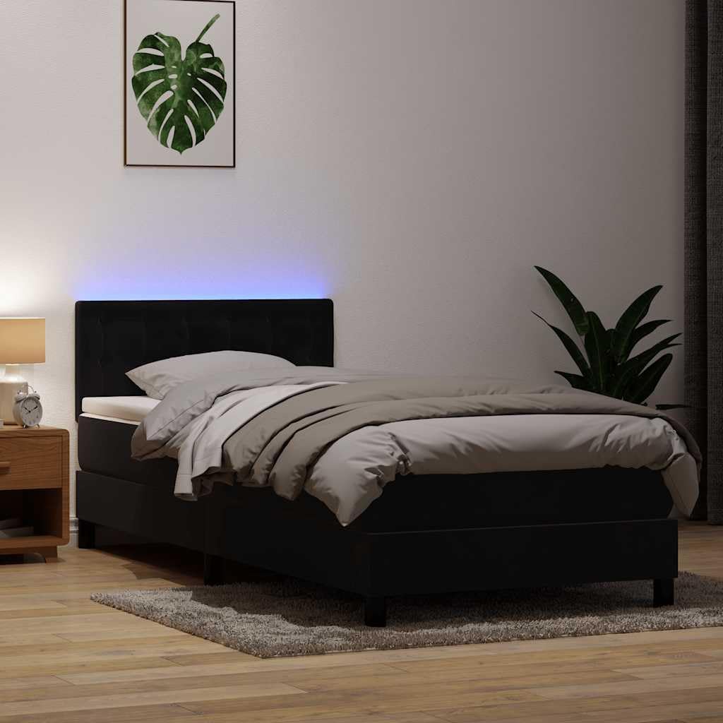 IKAYAA Boxspringbett, 140 x 200 cm, 90 x 210 cm, Schwarz, mit Matratze 140 x 200 Bett mit LED Beleuchtung & Topper