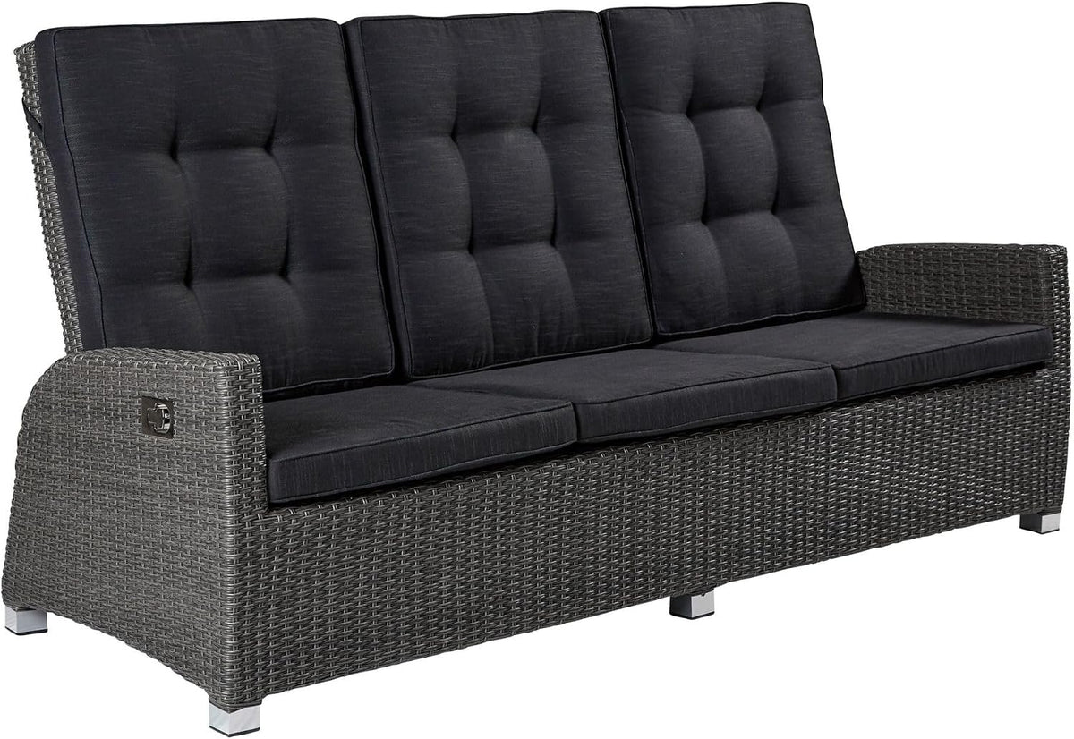 Sofa dasmöbelwerk, Grau/Schwarz, Relaxsofa Kansas 3er Garten Couch Dreisitzer grau-Mix
