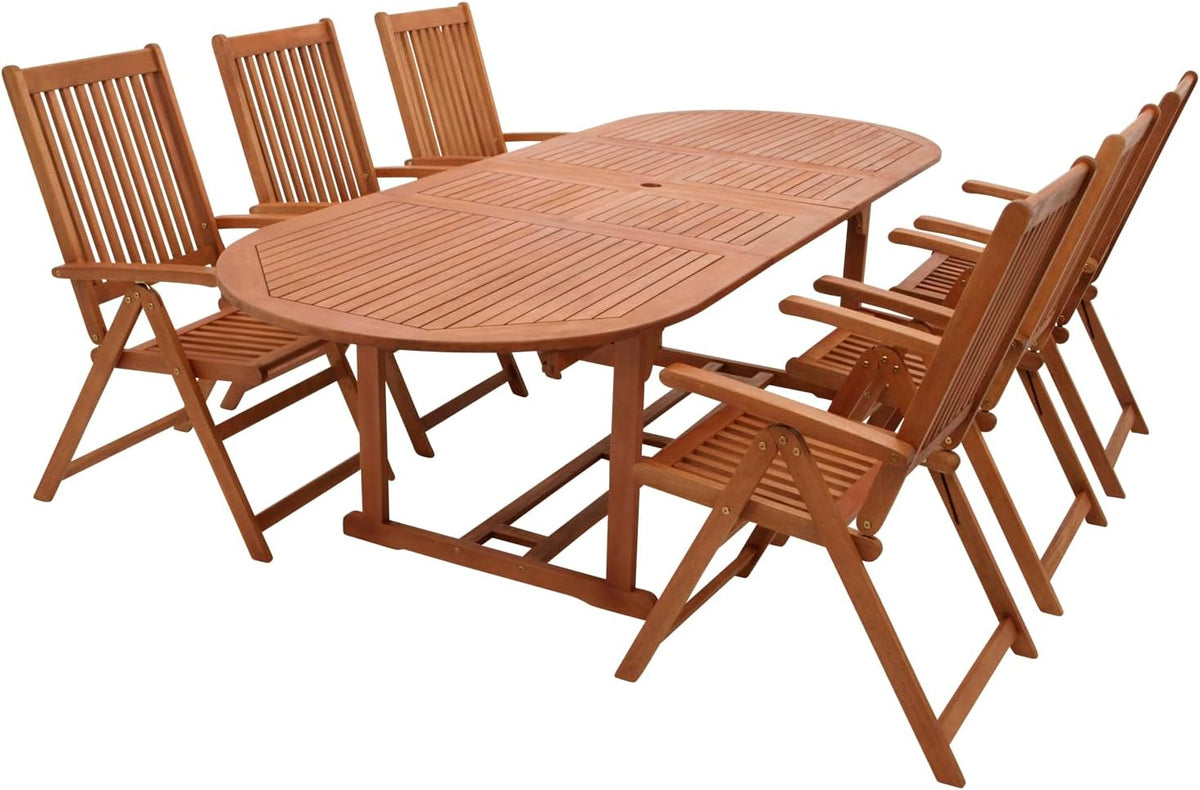 Gartenmöbel-Set DEGAMO, 260x100 cm, Braun, Garten Sitzgruppe LAGO 7-teilig: 6X Klappsesessel, 1x Ausziehtisch oval