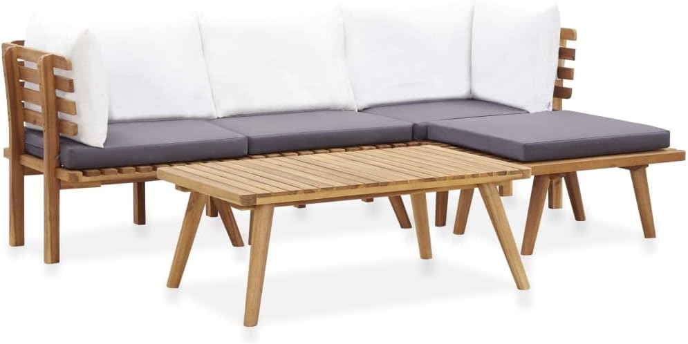 Gartenmöbel-Set vidaXL, Braun/Weiss/Grau, 5-TLG. Garten-Lounge-Set Massivholz Akazie