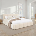 IDIMEX Bett, 180 x 200 cm, Cremeweiss, Polsterbett Cloud gepolstert, modernes Doppelbett mit Samt Stoffbezug