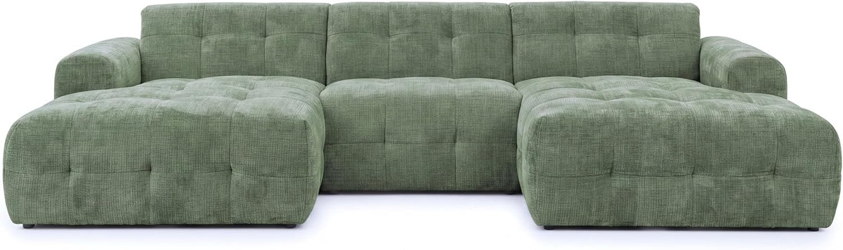 luma-home Schönes für Dein Zuhause Sofa, Grün, Moderne Wohnlandschaft in U-Form mit raffinierten Steppungen, B323/T161/H79 cm
