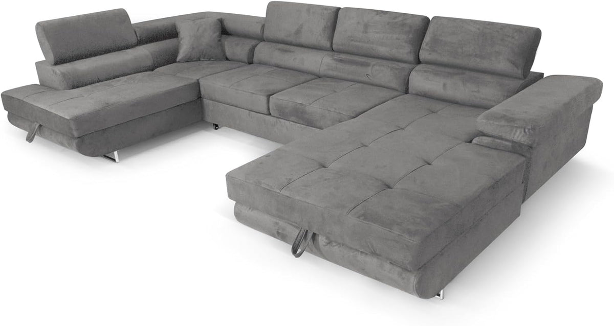 Sofa SOFILAND, Grau, Ecksofa Aller U XXL-Ecksofa mit Schlaffunktion und Zwei, Linke Seite