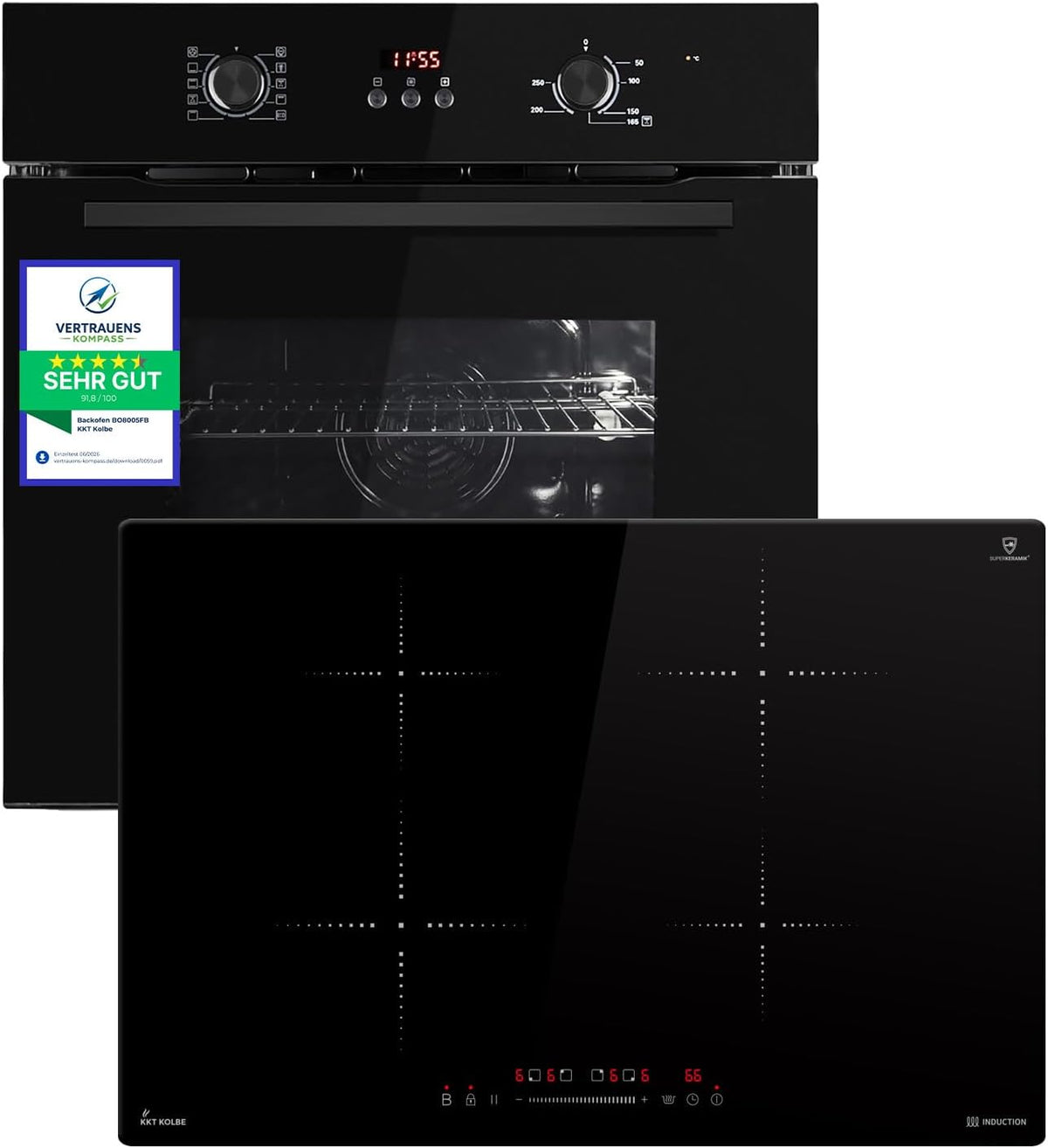 KKT KOLBE Herdset, 7000 W, Schwarz, SET8005FBIH877RL, Backofen und Induktionskochfeld