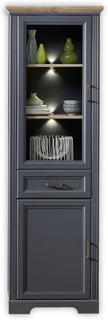 Wohnzimmerschrank Stella Trading, 66 x 204 x 42 cm, Graphit/Eiche, Vitrinenschrank