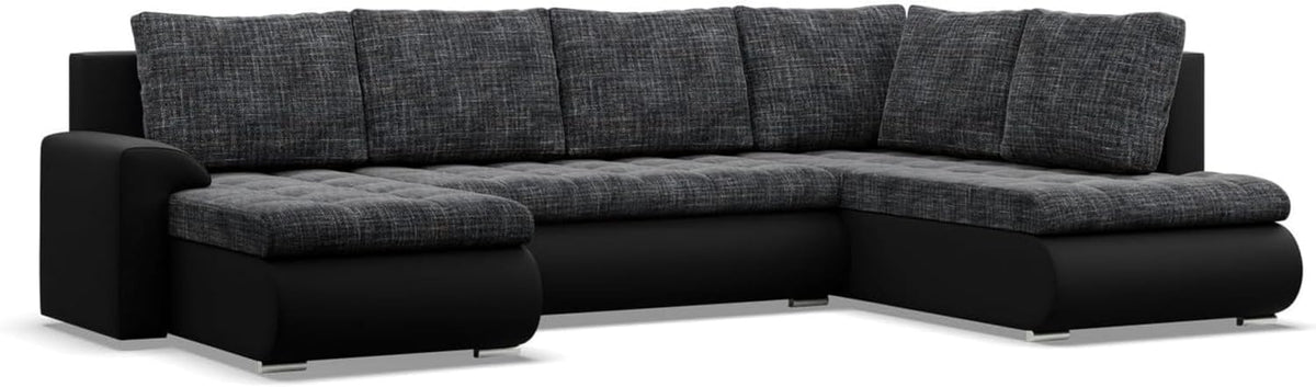 Sofa Mebligo, Dunkelgrau/Schwarz, Ecksofa mit Schlaffunktion und 3 Bettkasten FORESTA, Couch U Form, Wohnzimmer