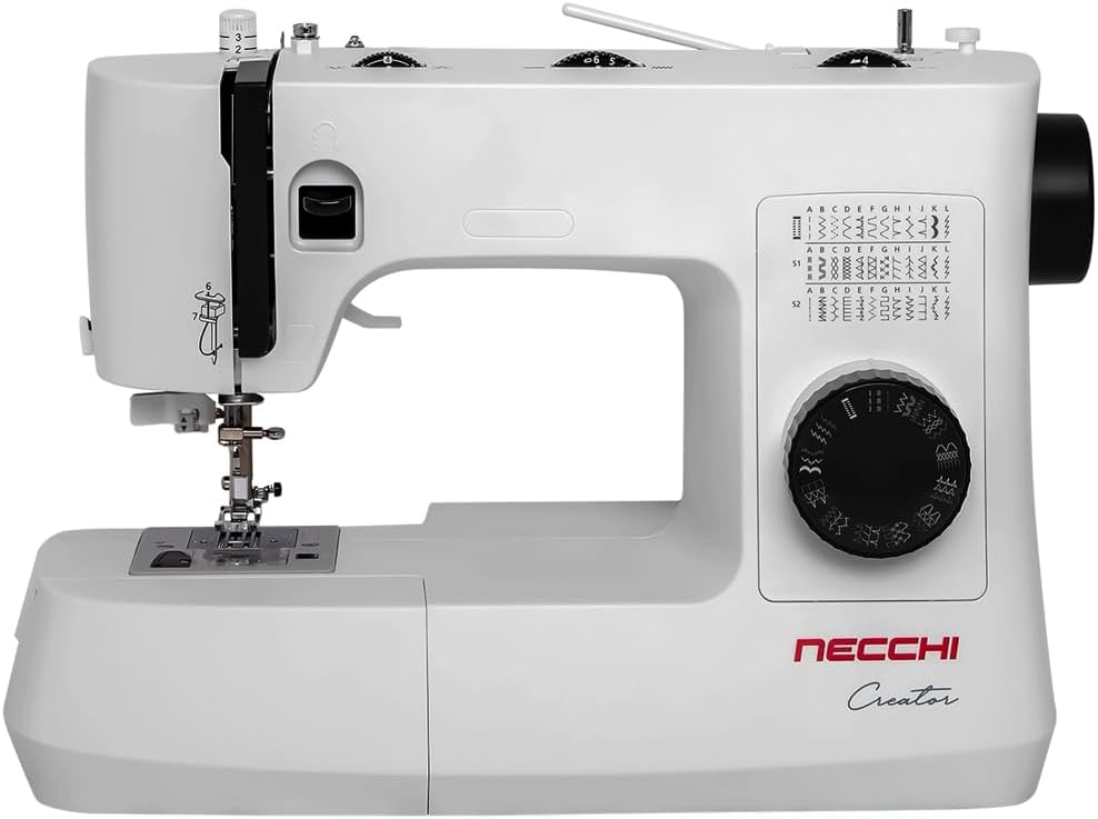 Necchi Einfache Nähmaschinen, Grau, C35 Nähmaschine, 35 Stichprogramme, Automatisches Knopfloch, Frontgreifer, LED-Licht & Kompakt-Design