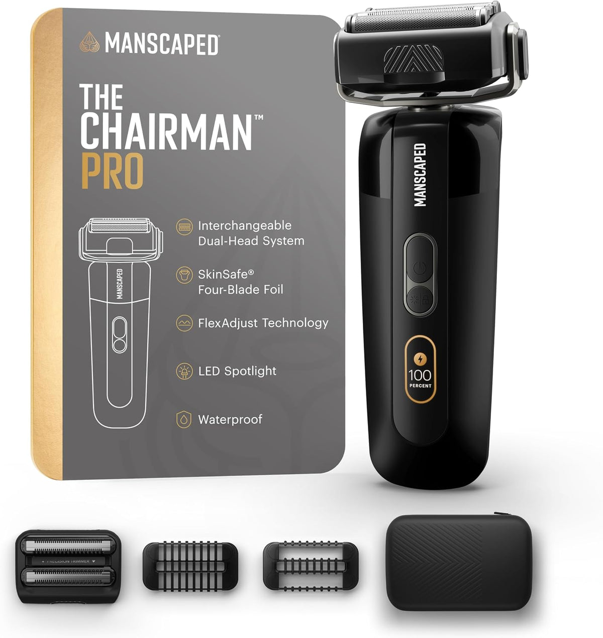 Manscaped Refining The Gentleman Folienrasierer, Schwarz, ® Chairman™ PRO Elektrorasierer, Rasierapparat mit zwei auswechselbaren SkinSafe® Aufsätzen