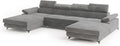 Masseno Sofa, Grau, Wohnzimmersofa, Ecksofa DETTI M mit Schlaffunktion U-Form, Glamour mit Bettkasten, Couch, Soffa