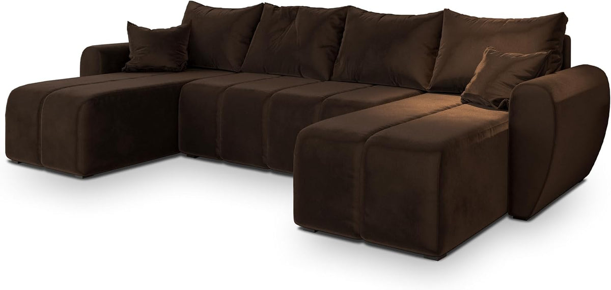 Masseno Sofa, Braun, Wohnzimmersofa, Ecksofa Madison U mit Schlaffunktion U-Form, mit Bettkasten, Couch, Soffa