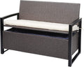 Mendler Sitzbank, Grau/Creme, Poly-Rattan 2er HWC-F39AM, Gartenbank Truhenbank, Staufach Aufbewahrung Sitzkissen - grau-meliert