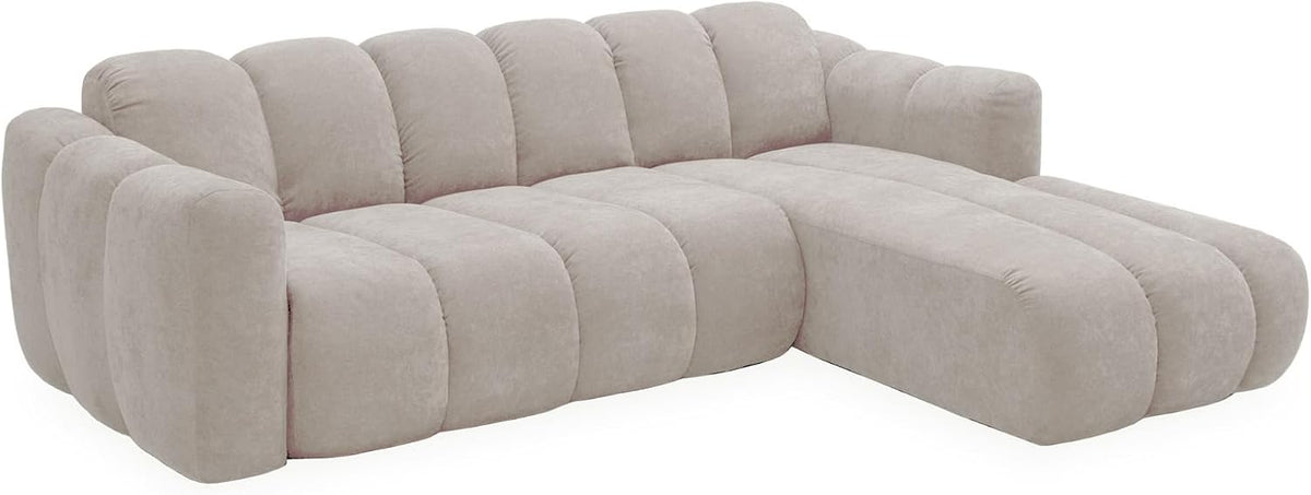 Sofa MIUFORM, 252 x 182 x 75 cm, Beige, Michell Ecksofa mit Schlaffunktion, L-Form rechts, Klappsofa mit Bettfunktion