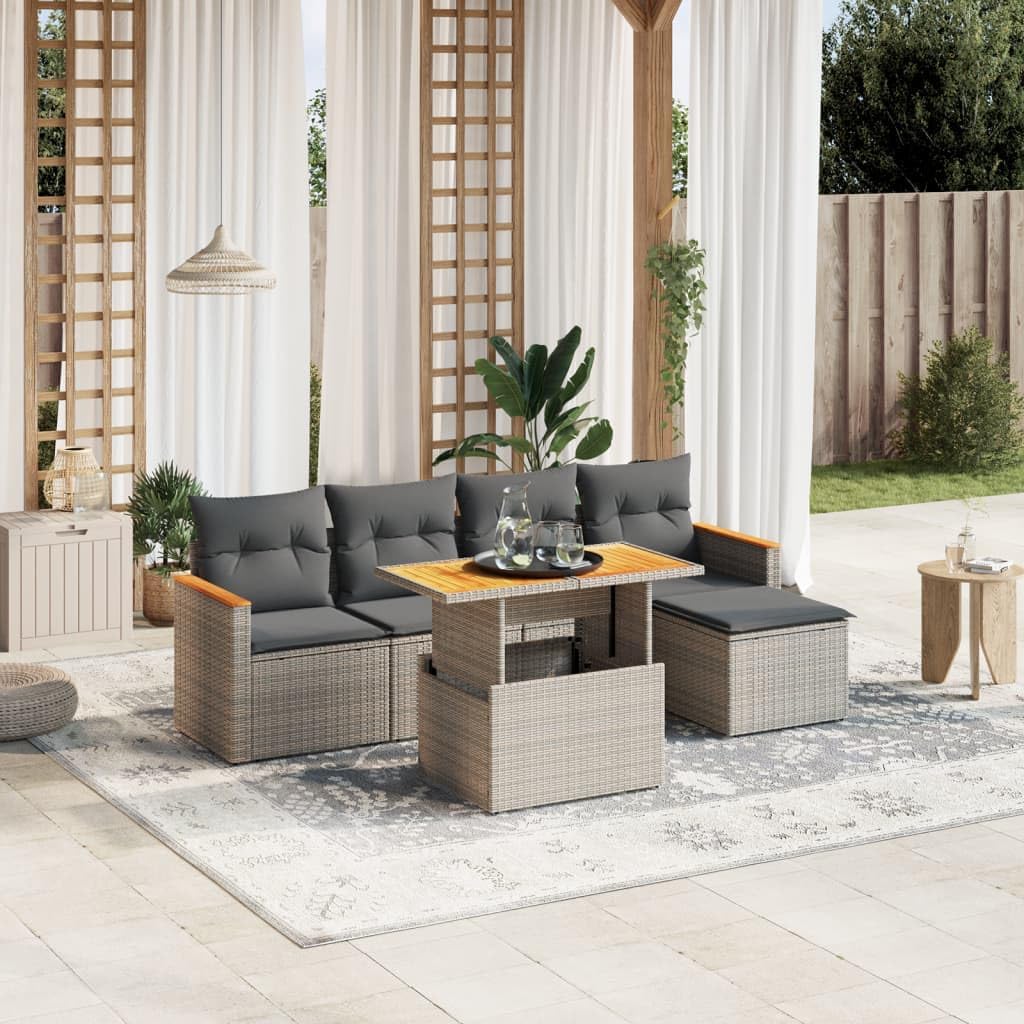 Gecheer Gartenmöbel-Set, PE-Rattan, pulverbeschichteter Stahl, Grau/Hellbraun
