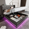 MYBOO Bett, 140x200 cm, Grau, Polsterbett Doppelbett, LED Jugendbett Hydraulisch Stauraumbett Funktionsbett, Kopfteil mit USB Typ-C Ladefunktion