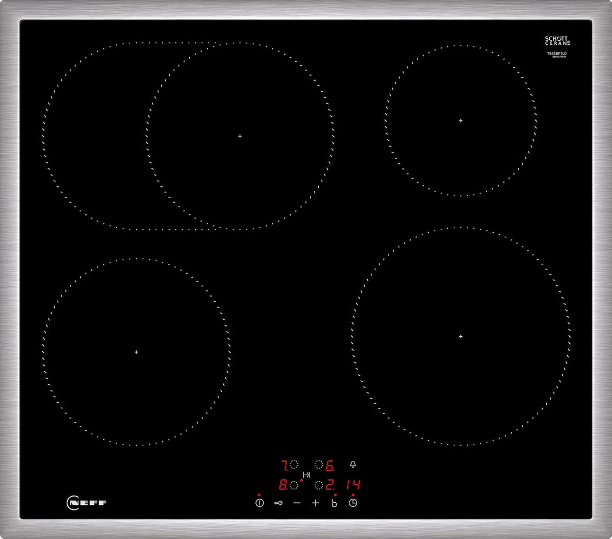 Neff Kochfeld, 60 cm, Schwarz, T56SBF1L0, N 50, Induktionskochfeld, autarkes Glaskeramik- breit, Touch Control