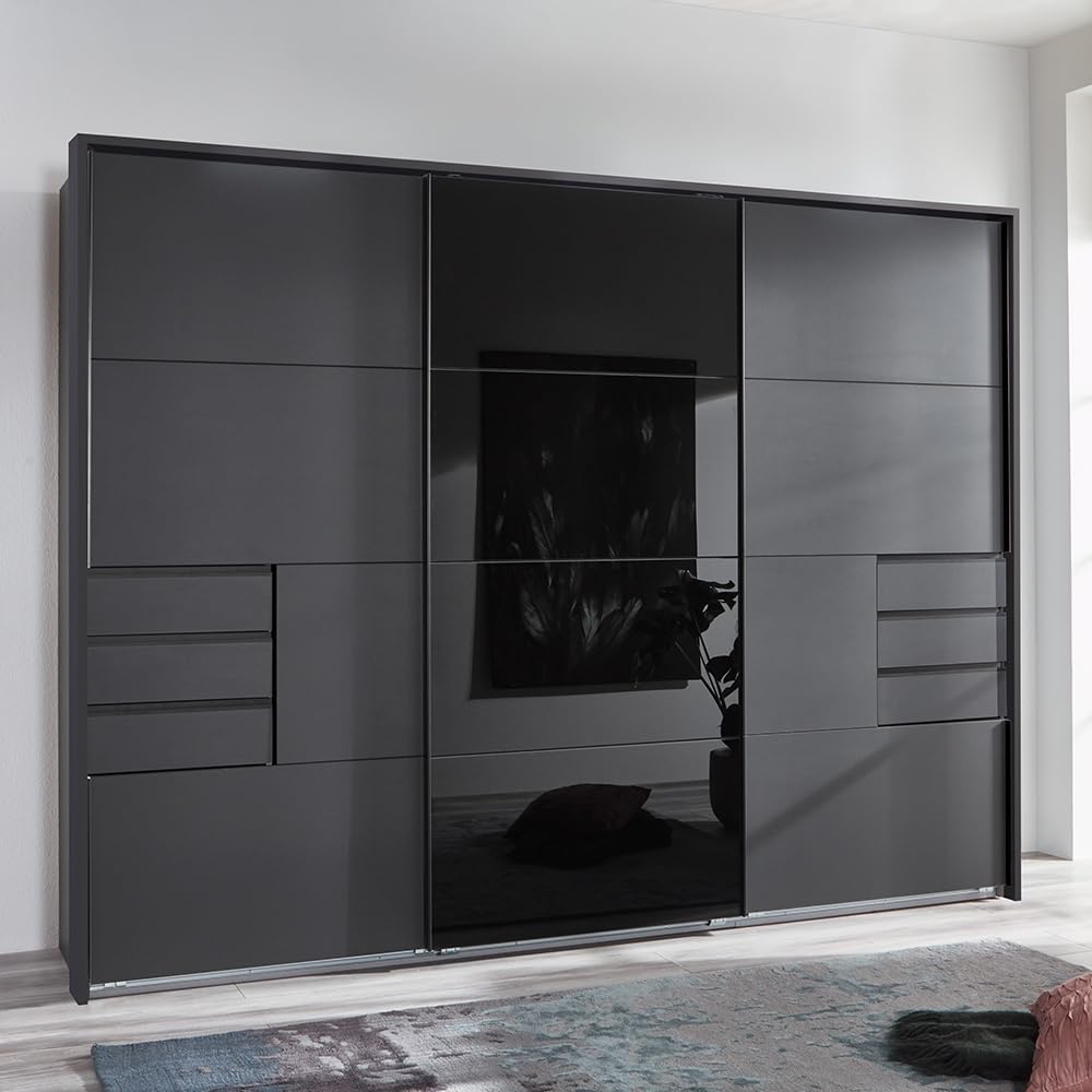 Kleiderschrank Lomadox, 270 cm, Qualitätsspanplatte, beschichtet, Graphit/Schwarz