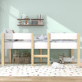 ZIDEY Bett, Weiss/Eiche, Kinderbett Halbhohes 90x200 mit Leiter, Hochbett mit Rausfallschutz & Lattenrost, Jugendbett Einzelbett Holzbett Etagenbett