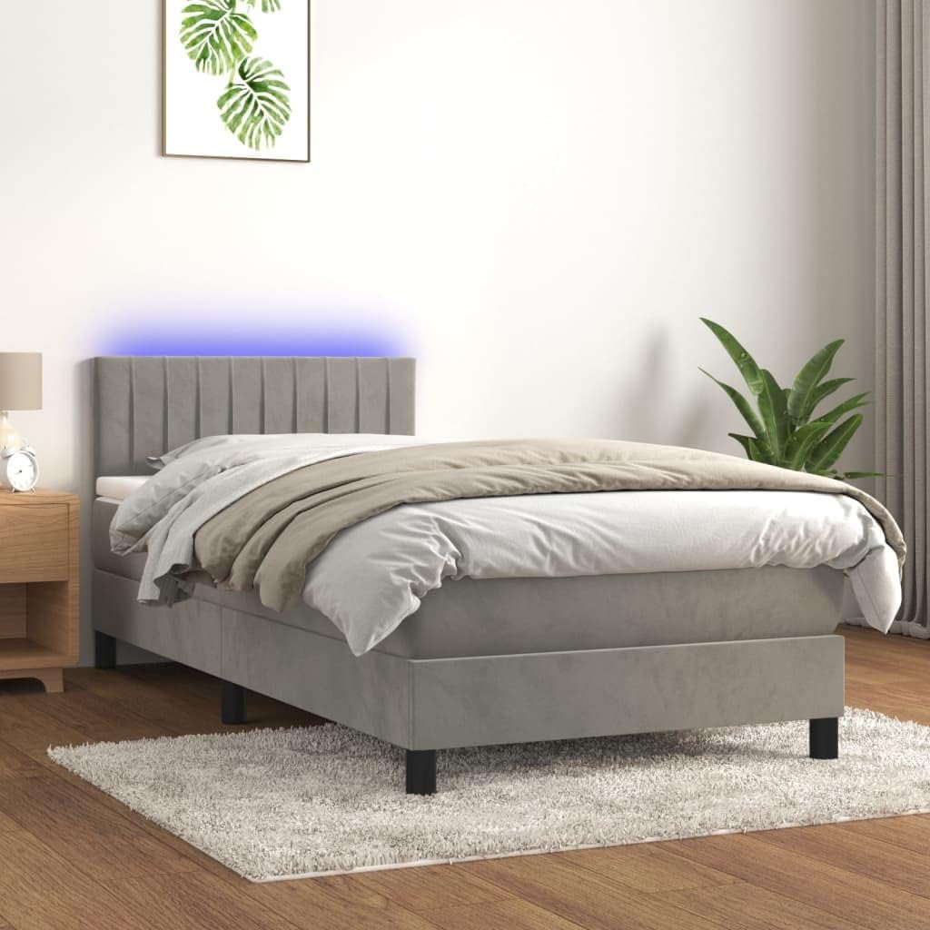 Hommdiy Bett, 100x200 cm, Samt (100% Polyester), Sperrholz, Holzwerkstoff, Massivholz (Lärche), Hellgrau