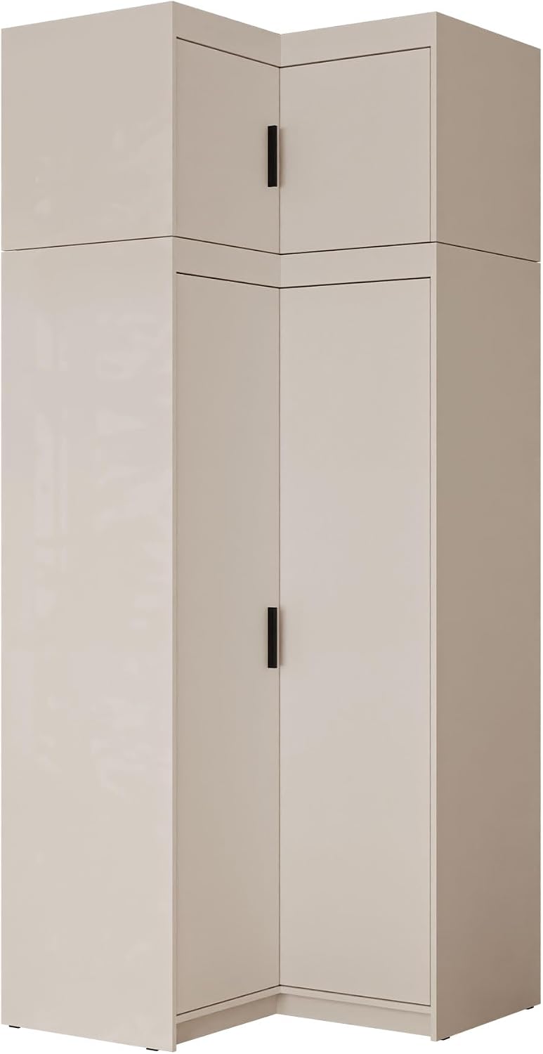 Mirjan24 Kleiderschrank, Beige, Eckkleiderschrank Elena 2D mit 5 Einlegeböden, Drehtürenschrank mit Kleiderstange