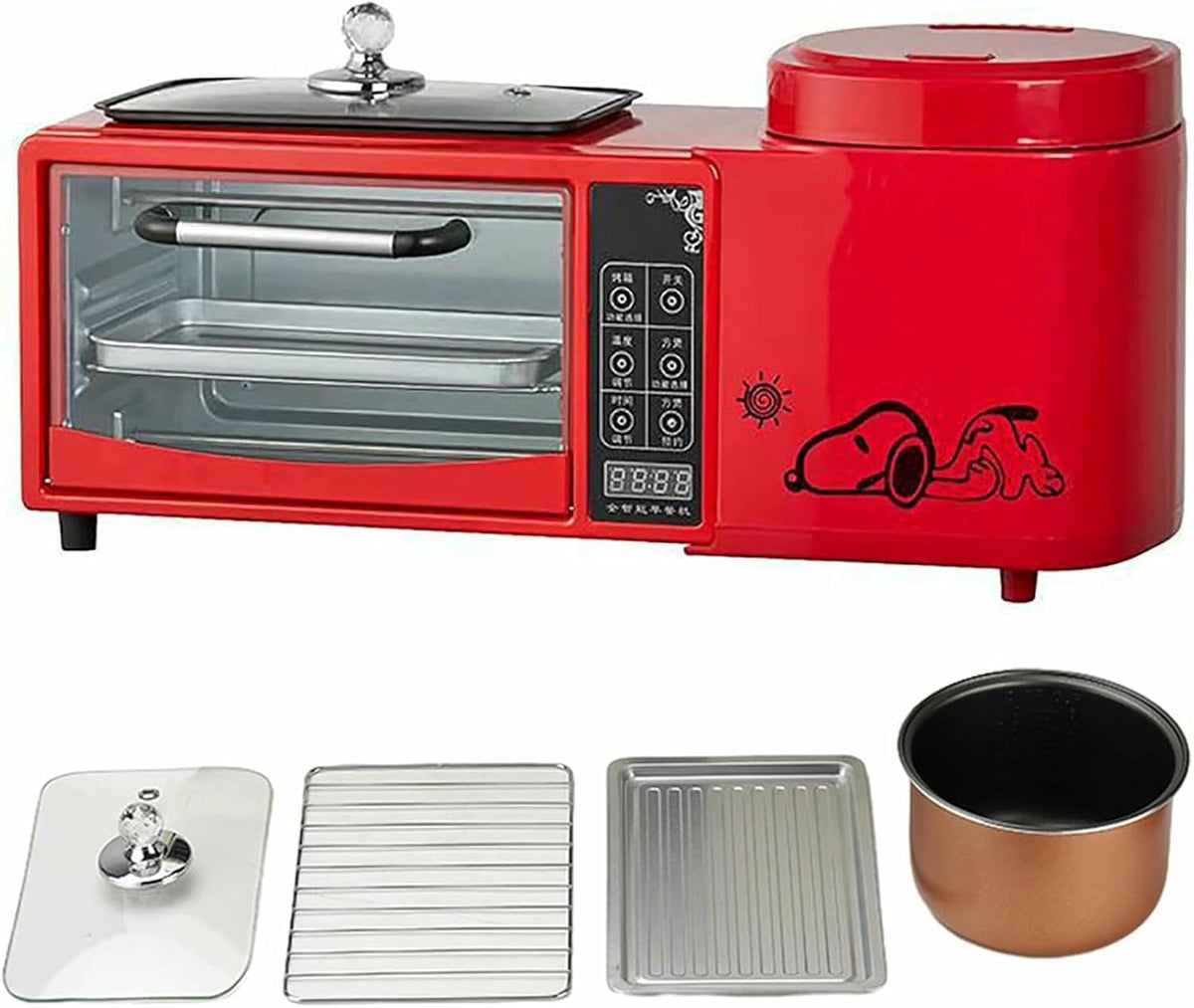 Backofen, Schwarz/Silber, 4 in 1 Frühstücksstation, Smart Frühstücksbereiter mit 2-lagigem, elektrischer Dampfgarer und Bratpfanne