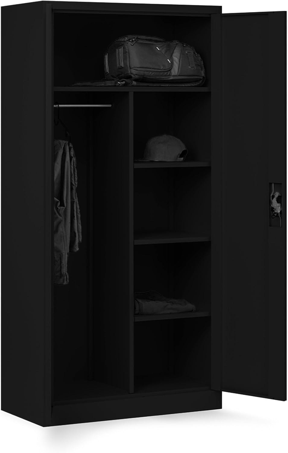 Jan Nowak Kleiderschränke, 185 x 90 x 45 cm, Schwarz, Metallschrank, Büroschrank Abschliessbar mit Kleiderstange