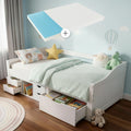 Juskys Matratze, 90x200 cm, Weiss/Blau, Funktionsbett Nalu - Holz Bett mit, Lattenrost & Schubladen - Stauraumbett für Kinder