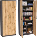 Home Collective Bücherregal, 74 cm, Laminierte Platte, Graphit/Eiche, Mehrzweckschrank mit 8 Fächern Besenschrank