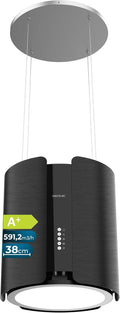 Cecotec Dunstabzugshaube, 38,5 cm, Silber, Insel- Bolero Flux CRE 385500 Inox A+. Rund, Edelstahl, Energieklasse A+