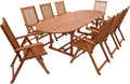 DEGAMO Gartenmöbel-Set, 260x100 cm, Braun, Garten Outdoor Sitzgruppe LAGO in XL-Ausführung, 9-teilig: 8X Klappsesessel verstellbar