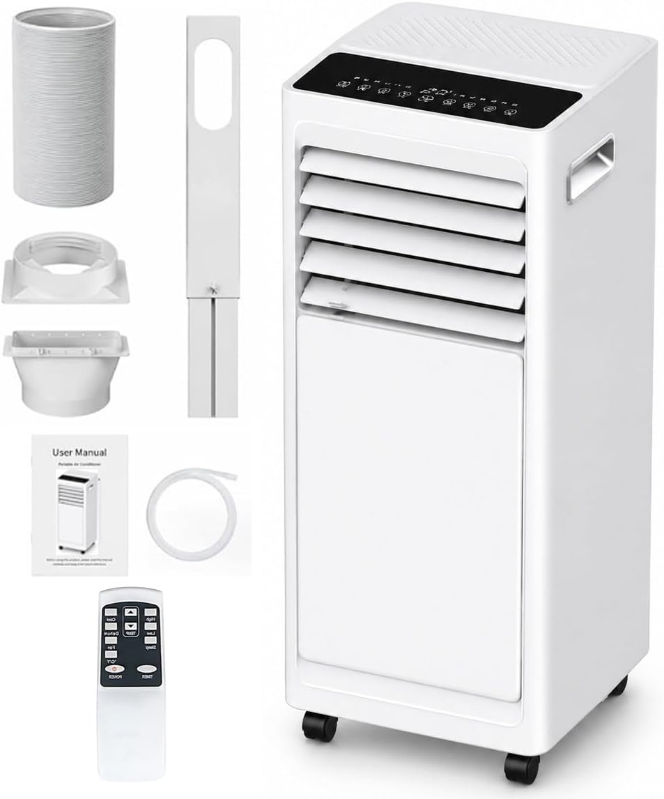 DIUNAOZI Mobiles Klimagerät, 12 m, Weiss, Mobile Klimaanlage 9000 BTU 3 in 1, für 8, ² mit Luftentfeuchter, Ventilator