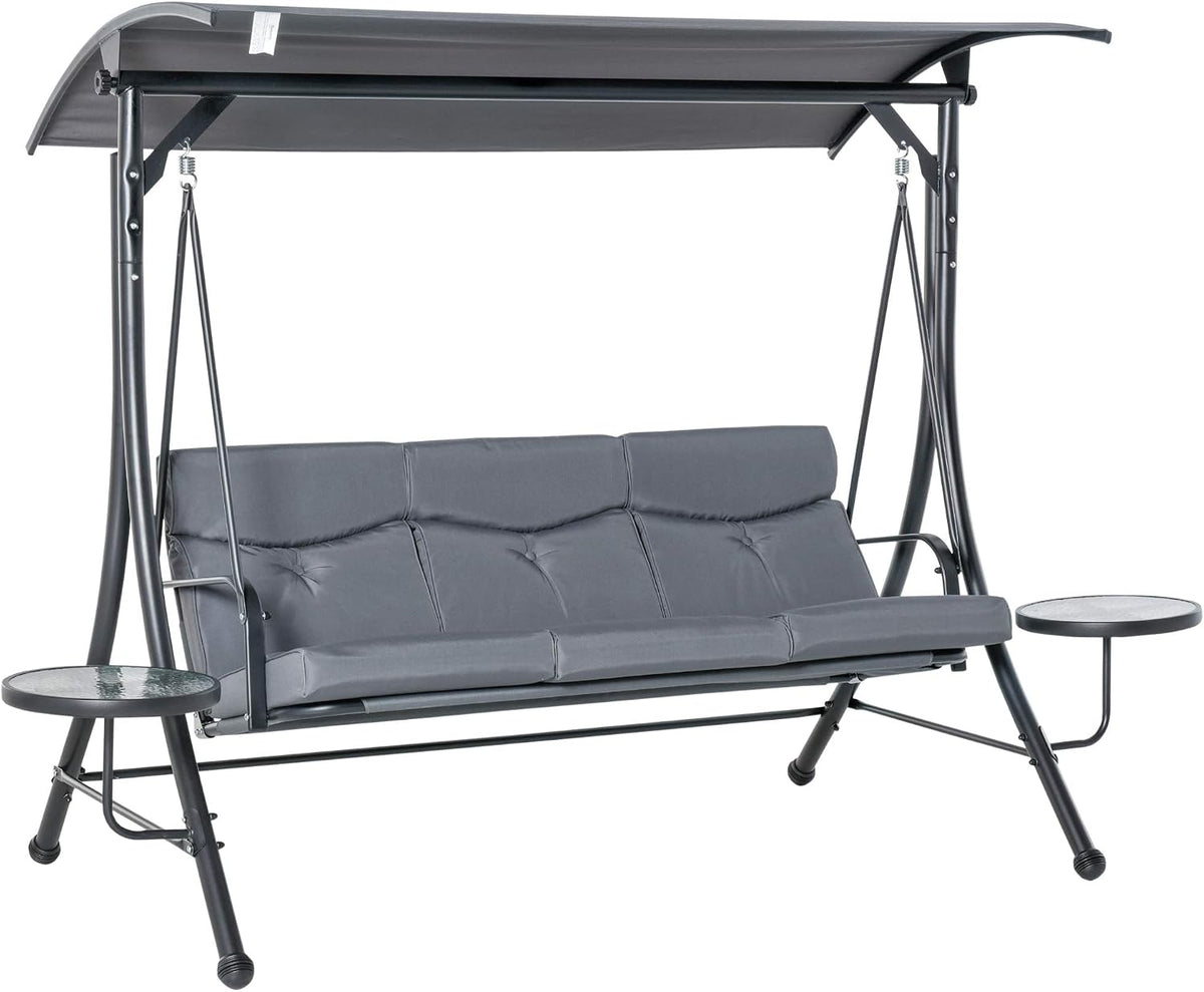 Outsunny Sofa, 271 x 125 x 172 cm, Grau/Schwarz, Hollywoodschaukel 3-Sitzer Gartenschaukel Schaukelbank