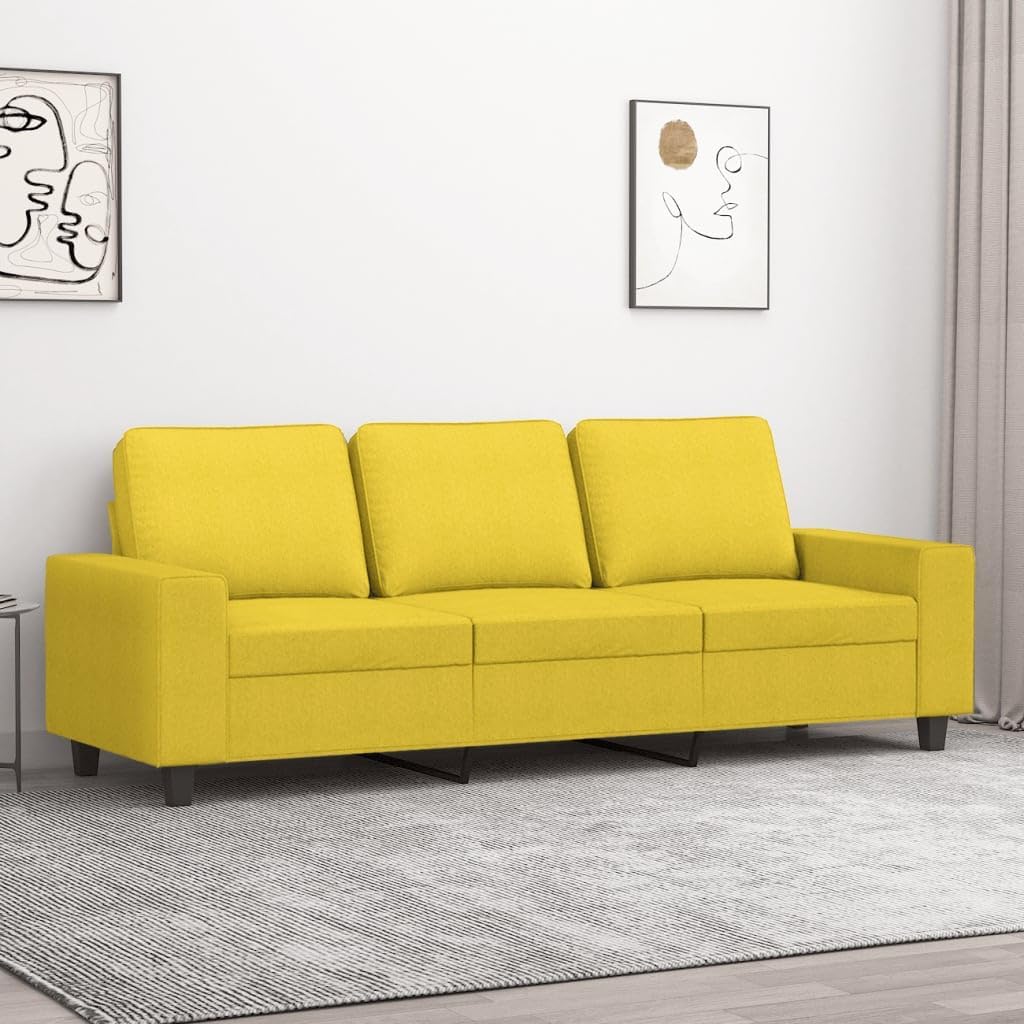 Sofa Keeushr, 180 cm, Stoff (100 % Polyester), Metall, Textilene, Gelb, 3-Sitzer- Hellgelb Stoff Polsterbank mit robustem