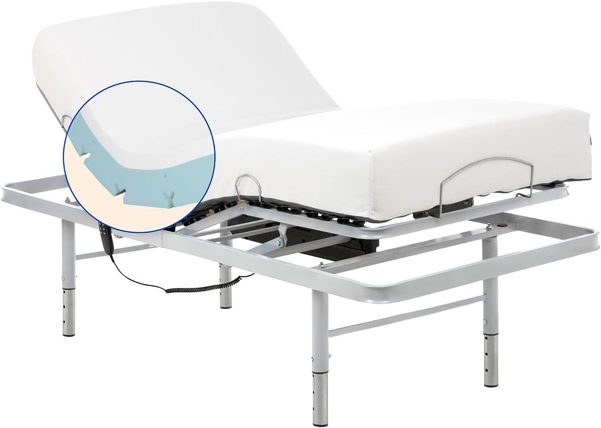 Geriafy Bett, 80x200 cm, 20 cm, Weiss/Silber, Lattenrost elektrisch verstellbar mit viscoelastischer, Frisches und weiches Gewebe