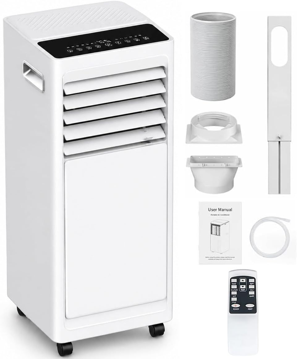 DIUNAOZI Mobiles Klimagerät, 12 m, Weiss, Mobile Klimaanlage 9000 BTU, 3 in 1 mit Luftentfeuchter, Kühler und Ventilator
