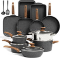 KITCHEN ACADEMY BETTER LIVING THROUGH COOKING PERFECTION Gasherd, Schwarz, 17-teiliges Topfset Induktion, Granit Topf und Pfannenset