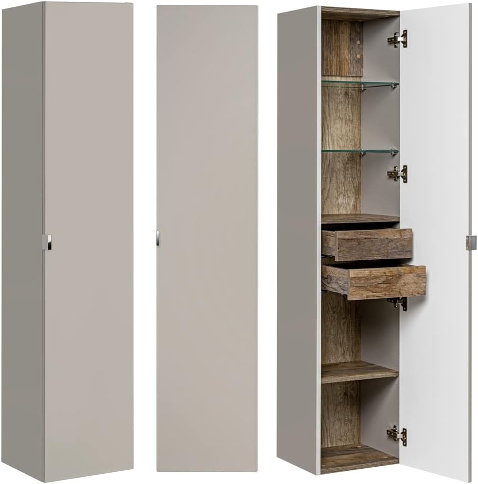 Lomadox Waschplätze, 33 cm, Taupe, Badmöbel Badezimmer Hochschrank Highboard Badschrank, 2 Türen, B/H/T: 35/160/