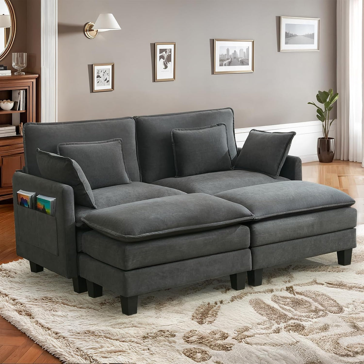 Sofa IUXPAM, Grau, Ecksofa Modulares L-förmiges, Bequeme Cloud Couch für Wohnzimmer Extra Tiefe, Chenille Stoff mit Abnehmbaren Ottoman (