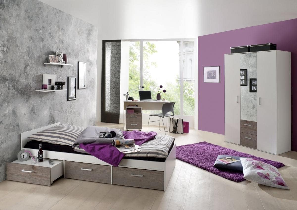 storado.de Matratze, Weiss/Grau/Lila, Jugendzimmer Berlin weiss matt Eiche Nelson 5-TLG. EAN