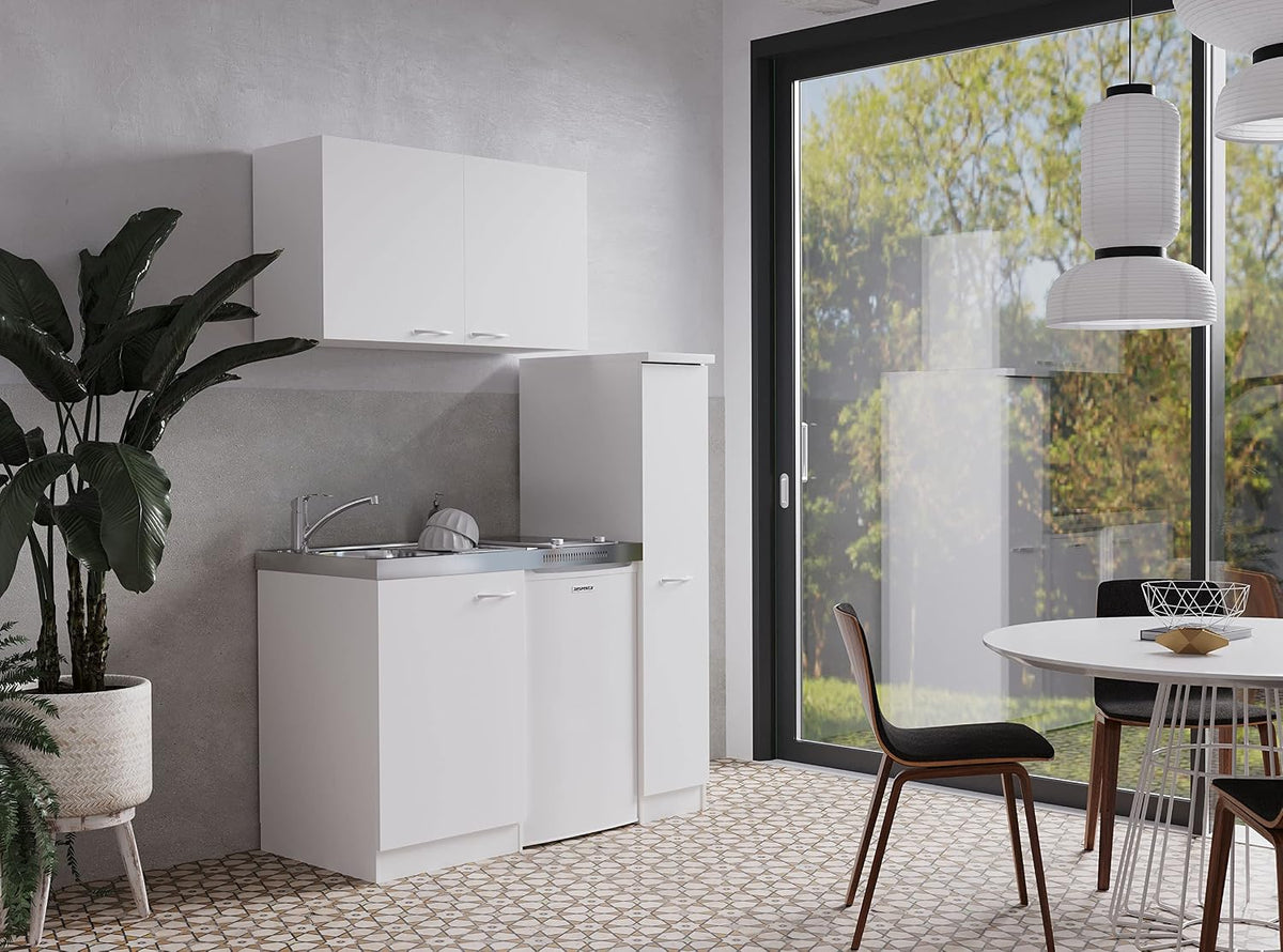 respekta Küchenzeile, 130 cm, Weiss, Küche Miniküche Küchenblock Single Pantryküche