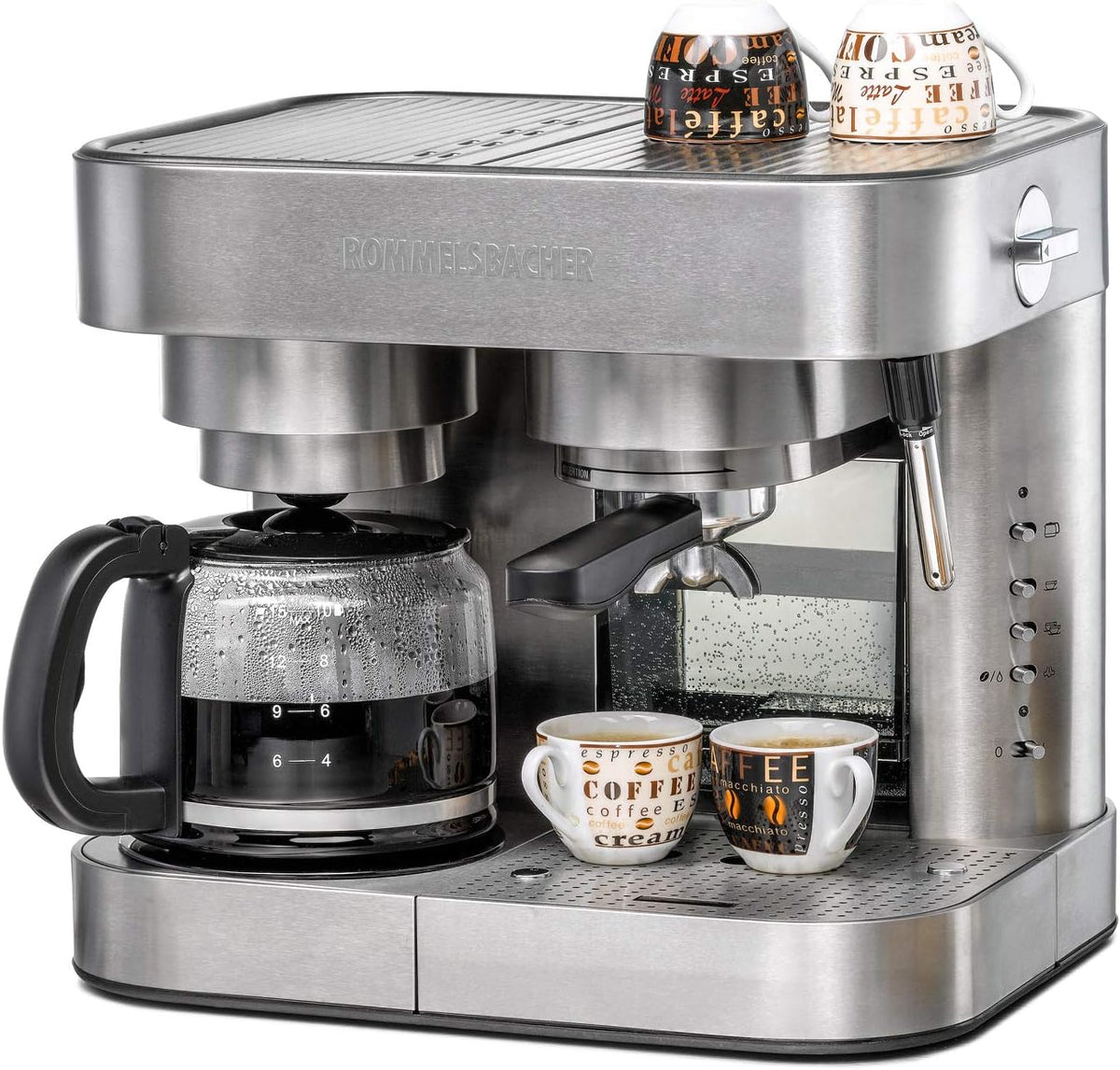 Rommelsbacher Kaffeemaschine, Schwarz/Silber, Kaffee/Espresso Center EKS 3010 - Filterkaffeemaschine, Glaskanne