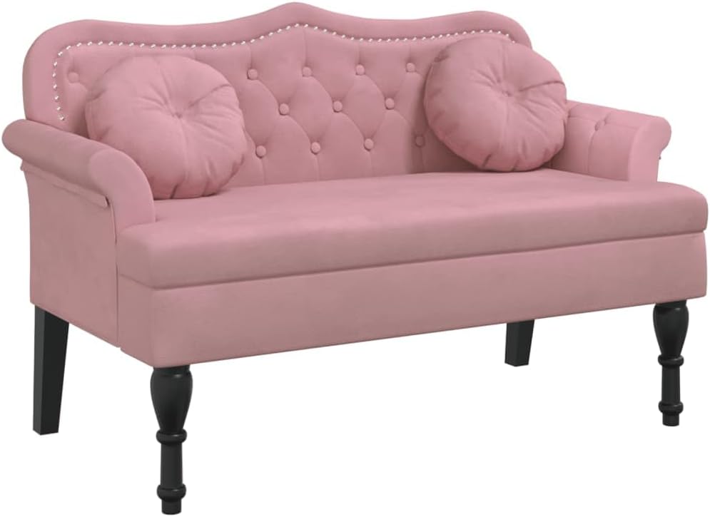 vidaXL Sitzbank, Samt (100 % Polyester), Sperrholz, massives Kautschukholz, Rosa/Schwarz
