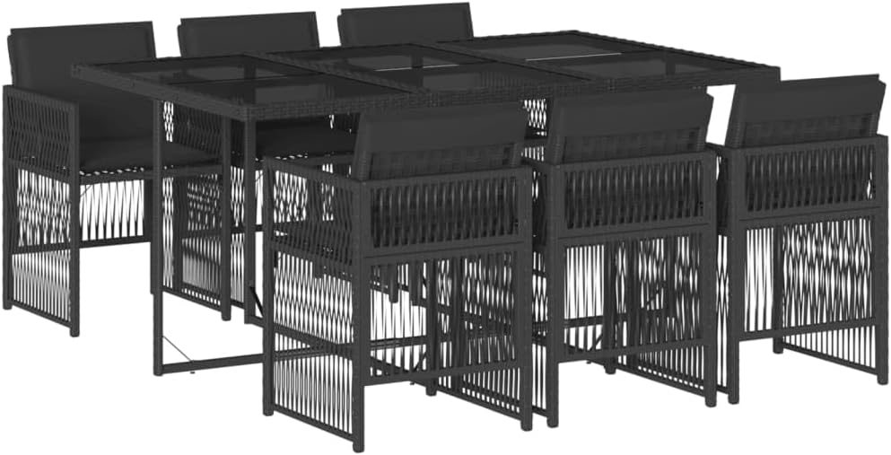 Gartenmöbel-Set vidaXL, Schwarz, Gartengarnitur, Garten Essgruppe 7-TLG., Gartenmöbel Set Tisch mit Glasplatte 6 Stühle