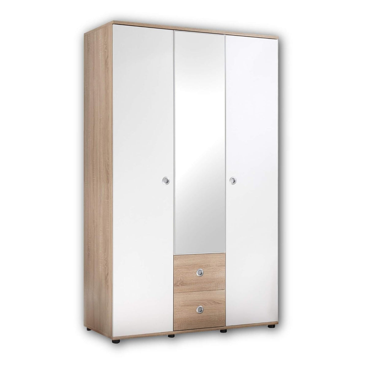 Kleiderschrank Stella Trading, 115 x 190 x 52 cm, Weiss/Eiche, WIKI Eleganter Babyzimmer 3-türig - Vielseitiger