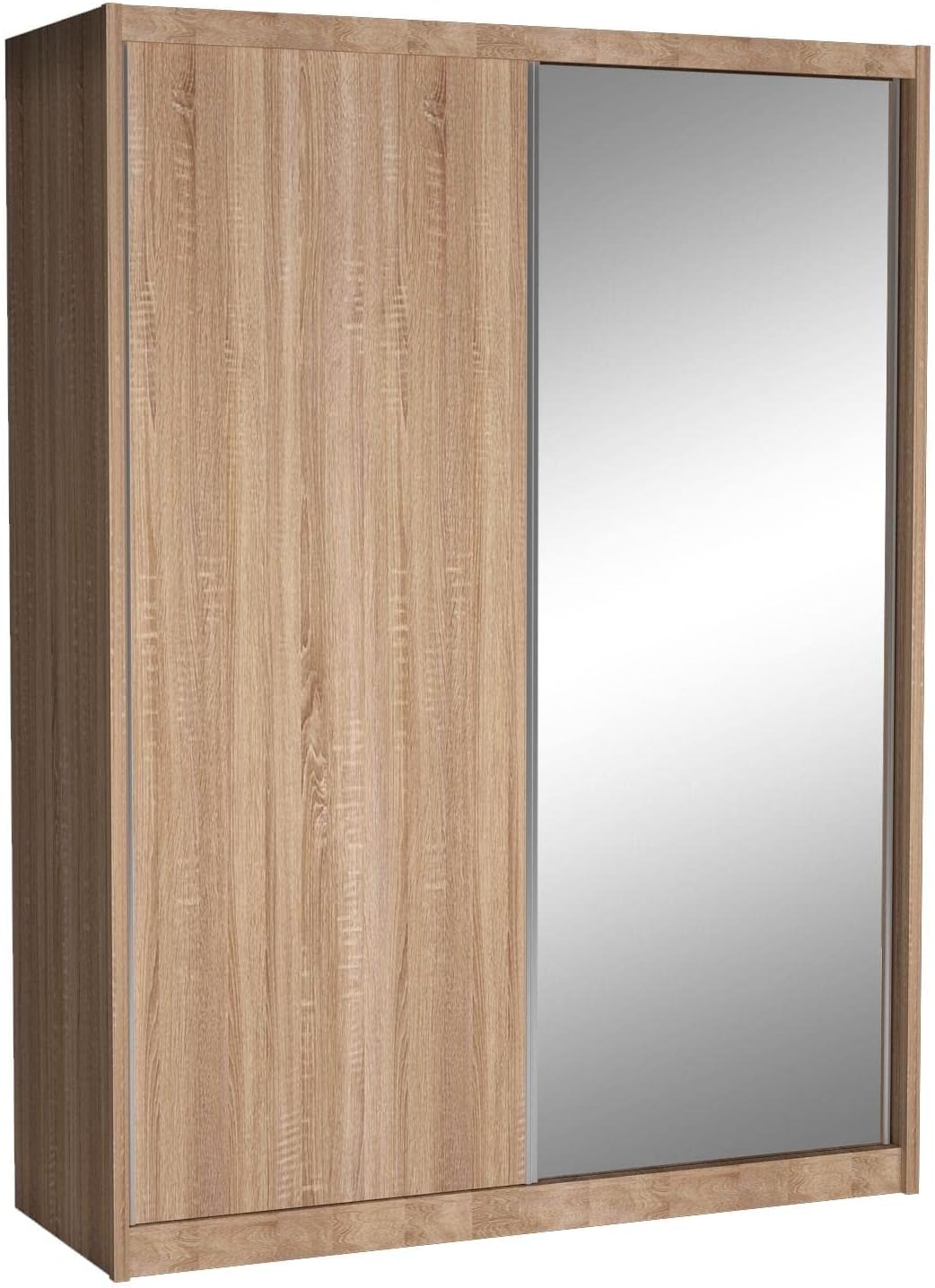Cool24 Kleiderschrank, 180 cm, Holzoptik/Spiegel, Schlafzimmerschrank, Maciej II Kleiderschränke - Modern Schwebetürenschrank