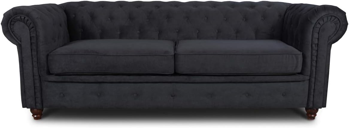 Sofa Sofnet, Schwarz, Chesterfield Asti 3-Sitzer, Couch 3-er, Glamour Design, Couchgarnitur, Sofagarnitur, Holzfüsse