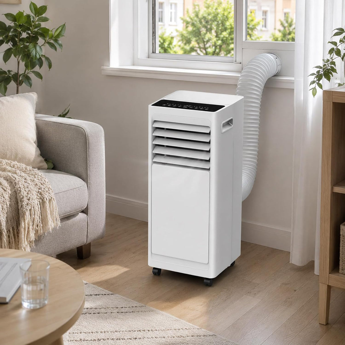 JIYINGHUI Mobiles Klimagerät, 1000 W, 301 m, Weiss, Mobile Klimaanlage 9000 BTU, 3 in 1 Kühlung Entfeuchtung Ventilation