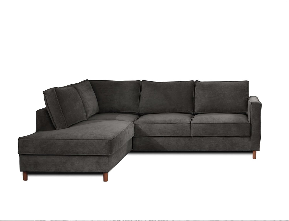 Sofa Lisa Design, Dunkelgrau, Jake - Ecksofa mit Schlaffunktion - 5-Sitzer - Samt - Links