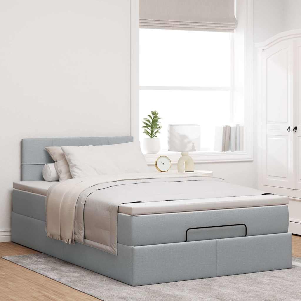 Willood Boxspringbett, 120x190 cm, Stoff (100 % Polyester), Metall, Sperrholz, Holzwerkstoff, Hellgrau
