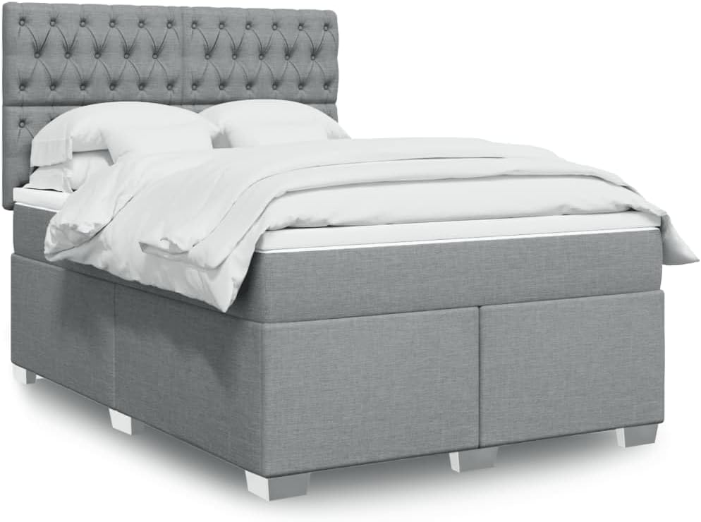 PUGYNBK Bettrahmen, 160x200 cm, Stoff (100 % Polyester), Sperrholz, Holzwerkstoff, massives Kiefernholz, Hellgrau
